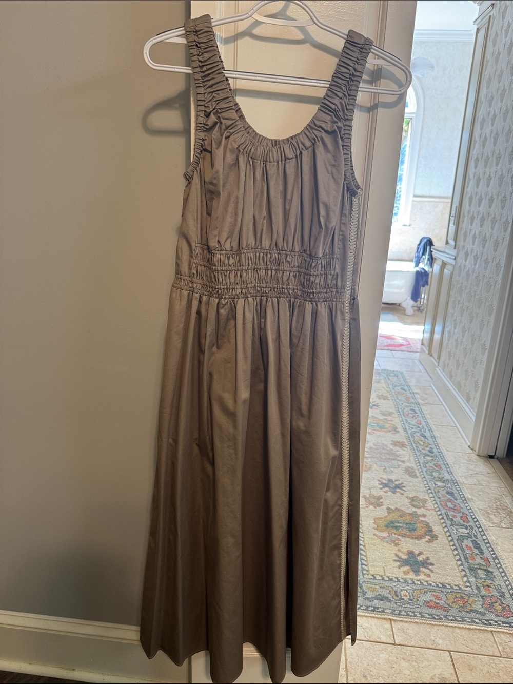 Reiss Ruched-Waist Midi Dress in Taupe Brown
